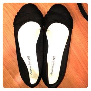 black dress lady flats
